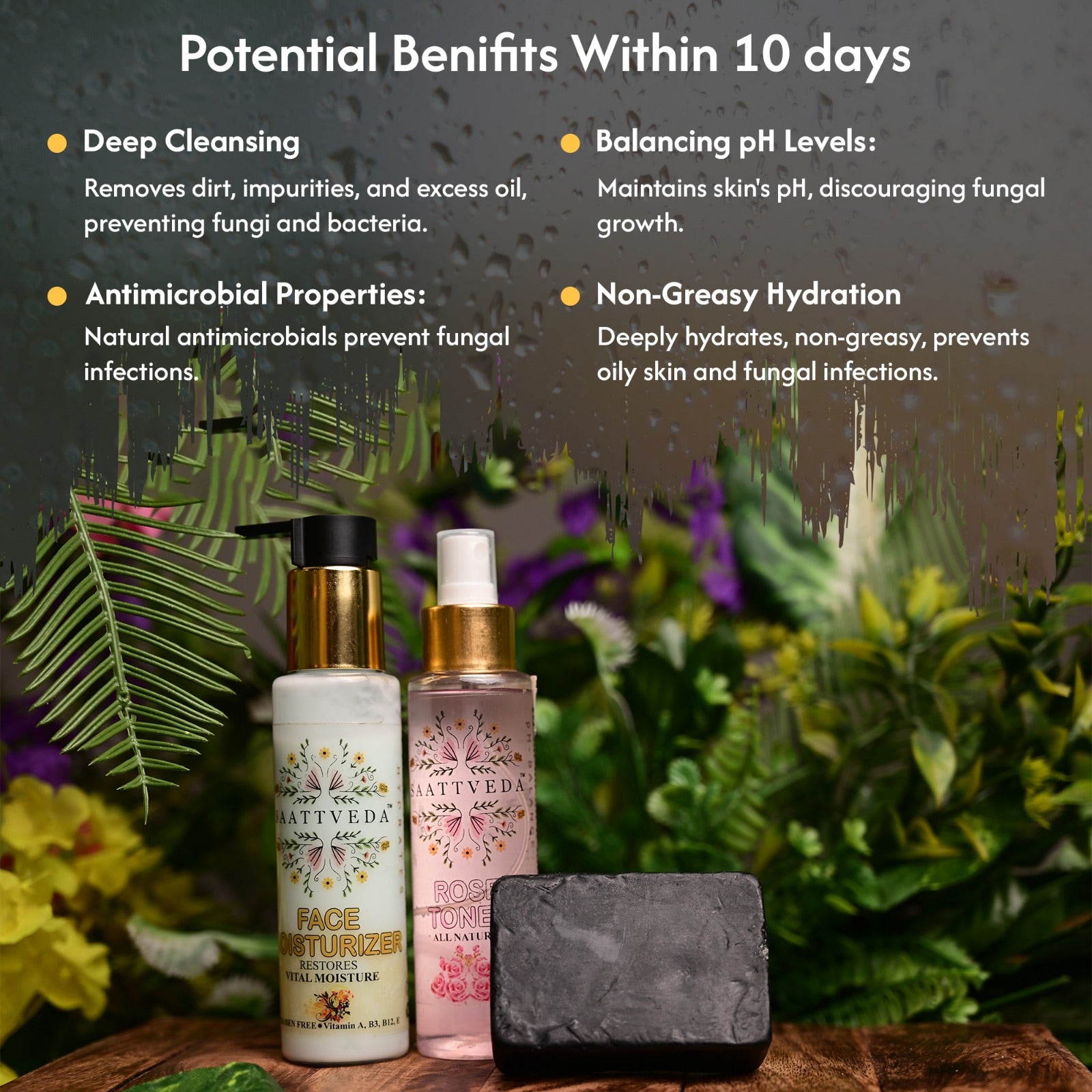 Monsoon Shield Combo: Charcoal Soap, Rose Toner, and Face/Body Moisturizer