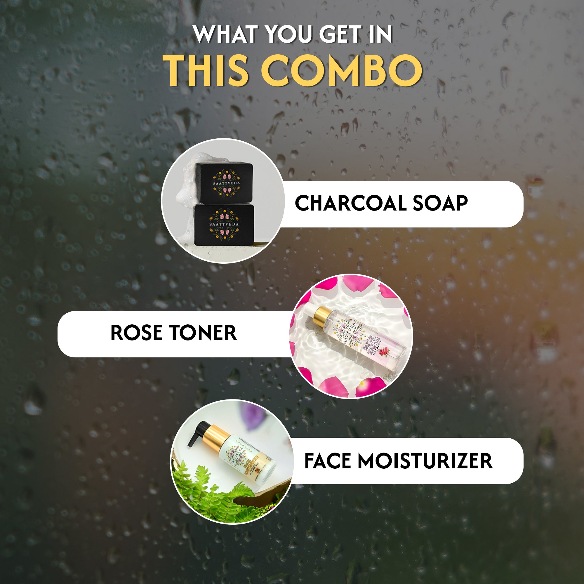 Monsoon Shield Combo: Charcoal Soap, Rose Toner, and Face/Body Moisturizer